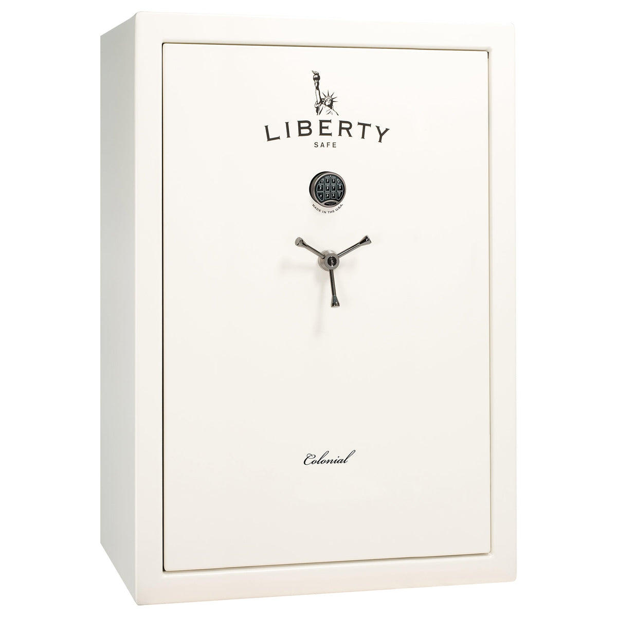 Colonial Series | Level 4 Security | 75 Minute Fire Protection | 35 | DIMENSIONS: 60.5"(H) X 42”(W) X 22"(D*) | White Gloss Black Chrome | Electronic Lock - closed