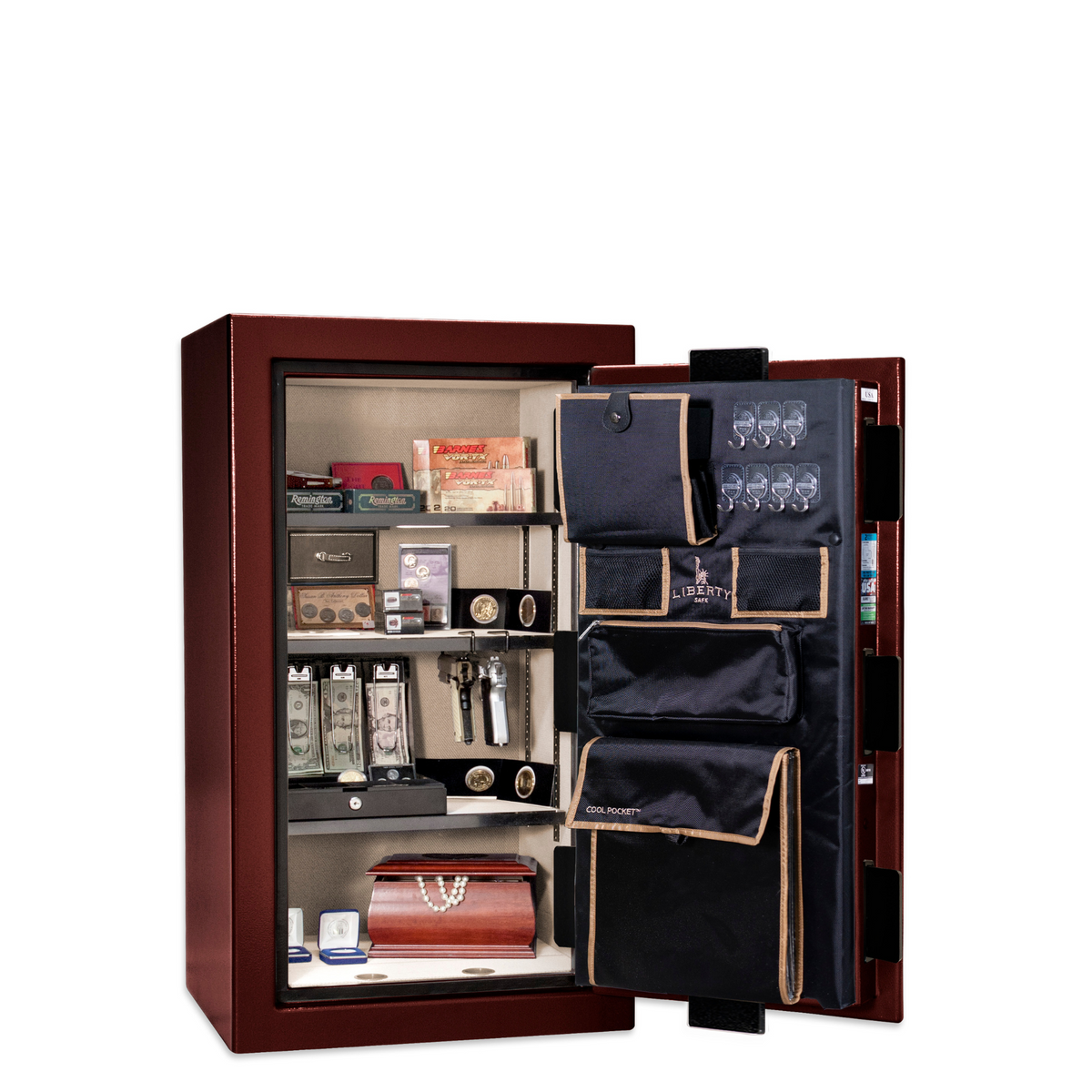 Premium Home Series | Level 7 Security | 2 Hour Fire Protection | 12 | Dimensions: 41.75&quot;(H) x 24.5&quot;(W) x 19&quot;(D) | Burgundy Marble Black Chrome - Open Door